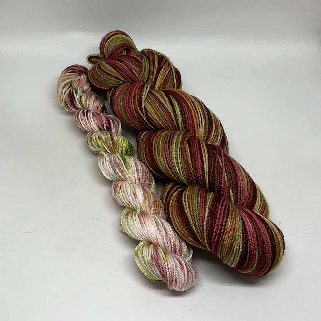 Fall-Le-Lujah Six Stripe Self Striping Yarn with Speckled Mini Skein