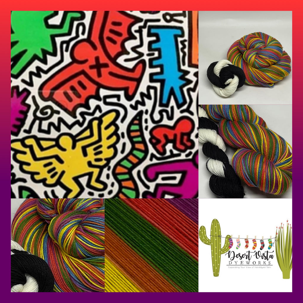 Keith Haring Six Stripe Self Striping Yarn with Mini Skein