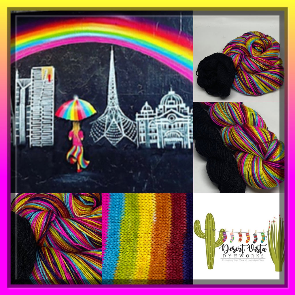 Melbourne City Rainbow Seven Stripe Self Striping Yarn with Mini Skein