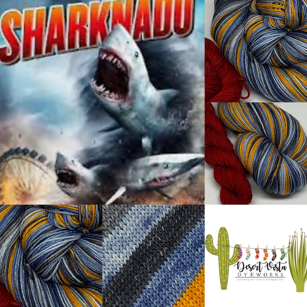 Sharknado Five Stripe Self Striping Yarn with Coordinating Mini Skein