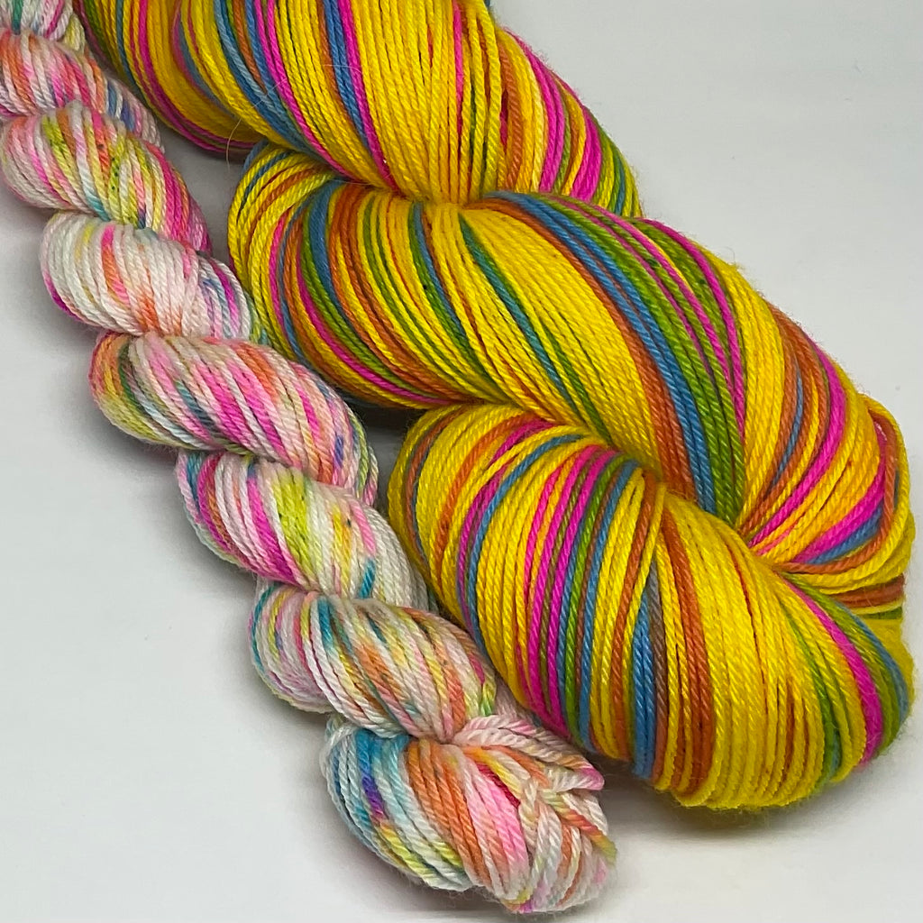 When I’m 64 Five Stripe Self Striping Yarn with Speckled Mini Skein