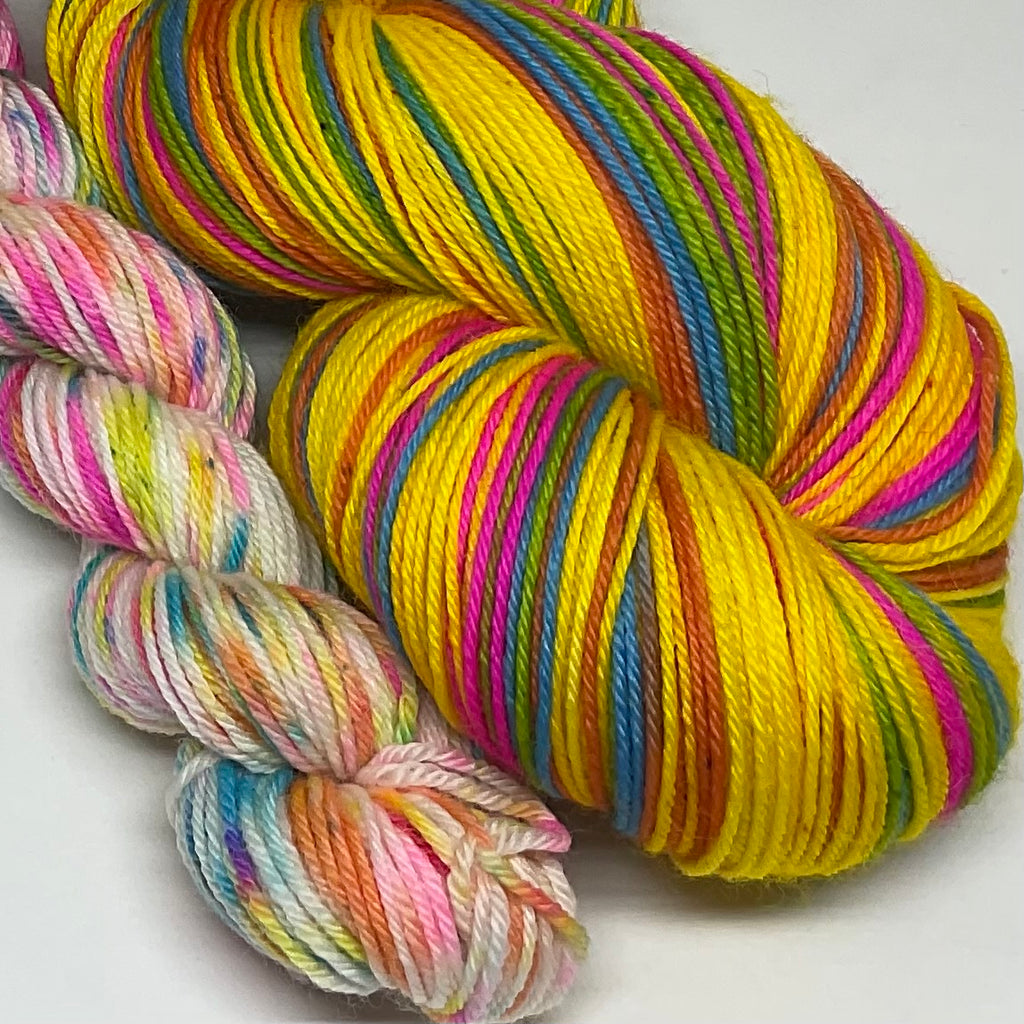 When I’m 64 Five Stripe Self Striping Yarn with Speckled Mini Skein