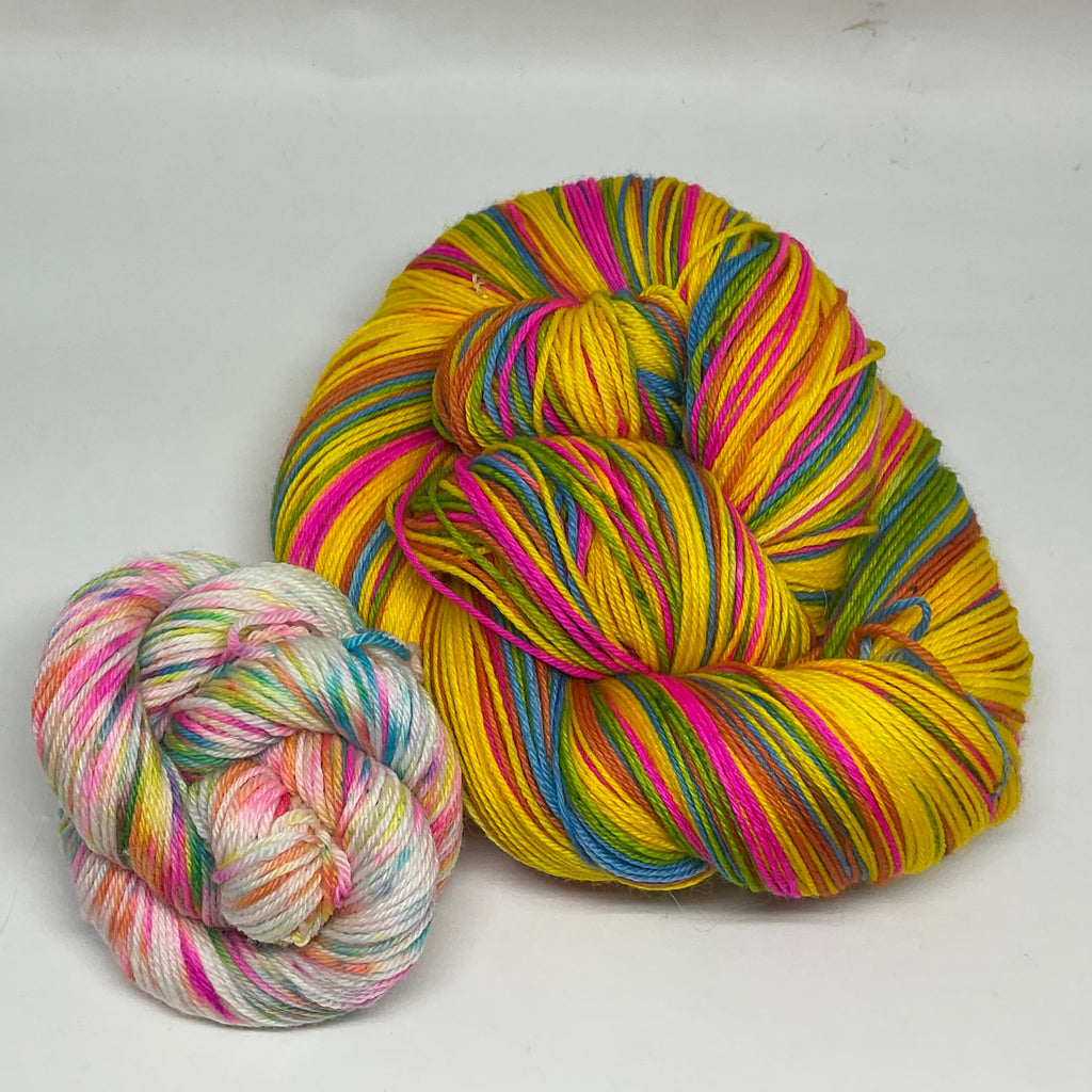 When I’m 64 Five Stripe Self Striping Yarn with Speckled Mini Skein