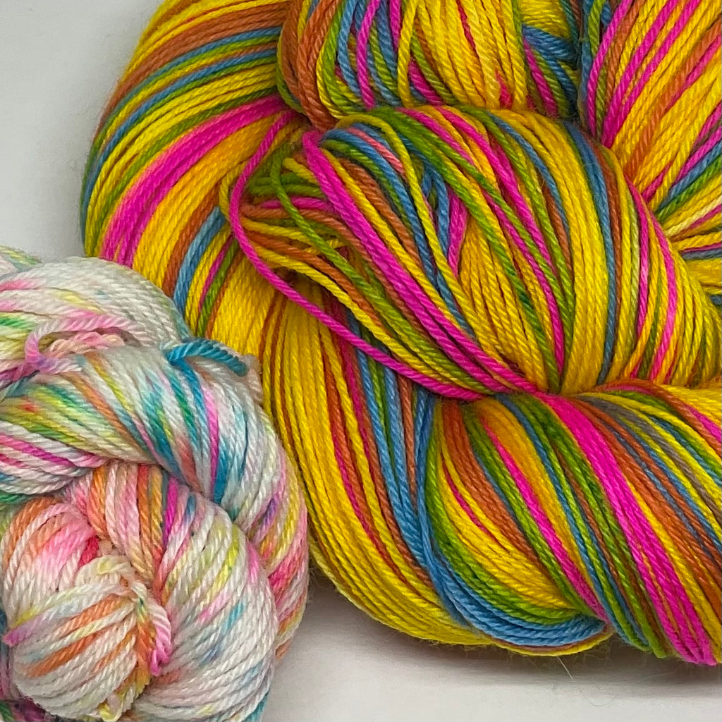 When I’m 64 Five Stripe Self Striping Yarn with Speckled Mini Skein