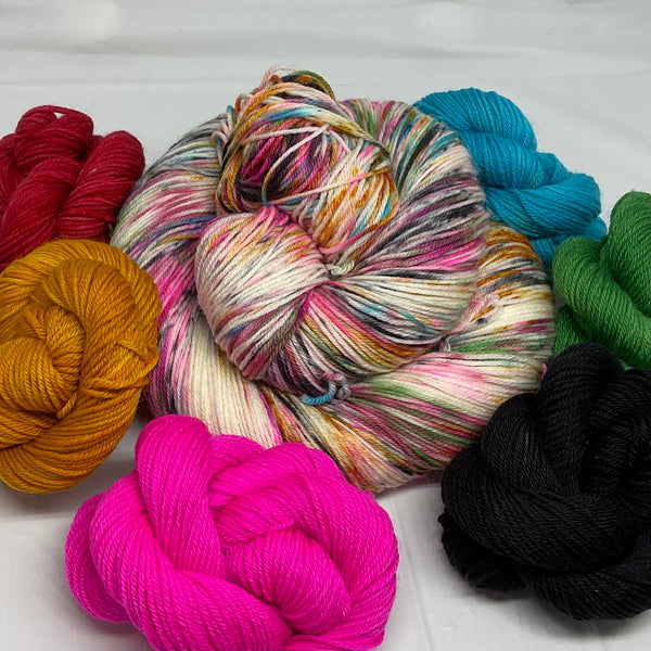 Dia de Los Muertos Speckled Variegated Full Skein and Six Mini Skeins Yarn Set