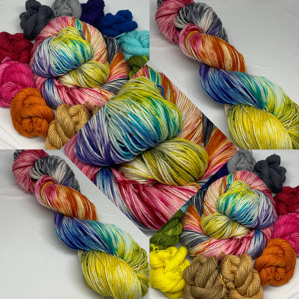 Rainbow Pantsuits Speckled  Variegated  Full Skein and Twelve Mini Skeins Yarn Set