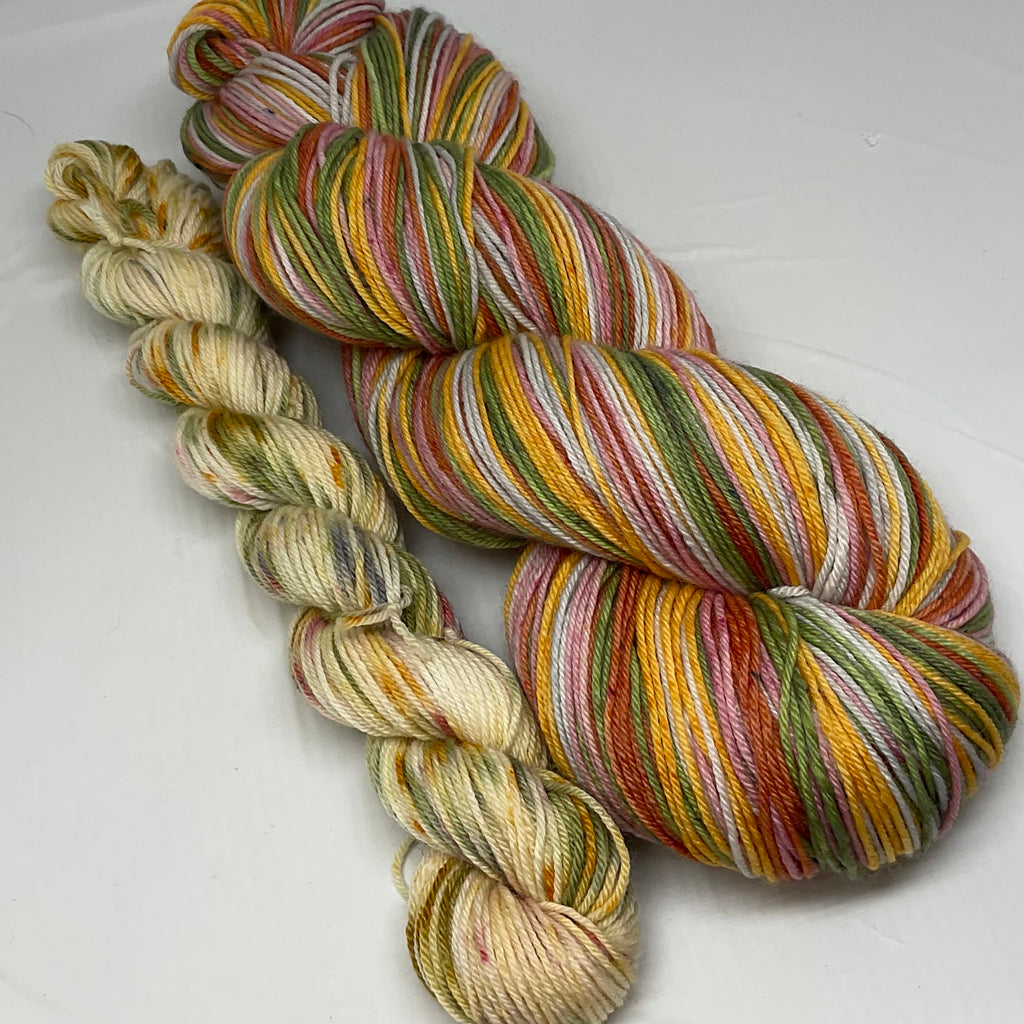 Holiday Elegance Five Stripe Self Striping Yarn with Coordinating Speckled Mini Skein