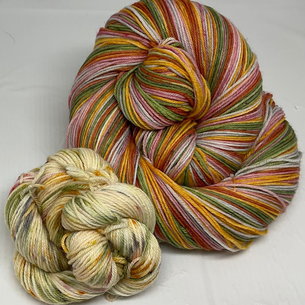 Holiday Elegance Five Stripe Self Striping Yarn with Coordinating Speckled Mini Skein