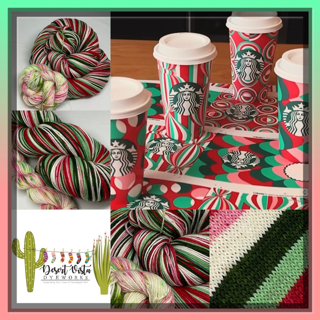 2024 Holiday Cups Six Stripe Self Striping Yarn with Speckled Mini Skein