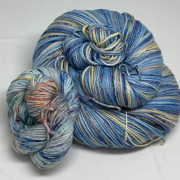 East Coast Summertime Six Stripe Self Striping Yarn with Speckled Mini Skein