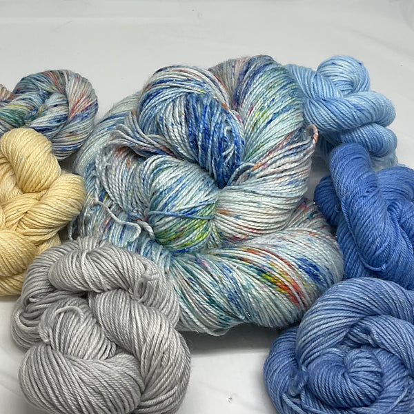 East Coast Summertime Speckled Variegated Full Skein and Six Mini Skeins Yarn Set