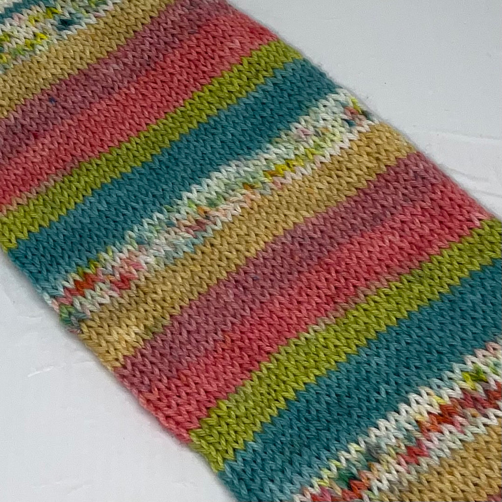 West Coast Summertime Six Stripe Self Striping Yarn with Speckled Mini Skein