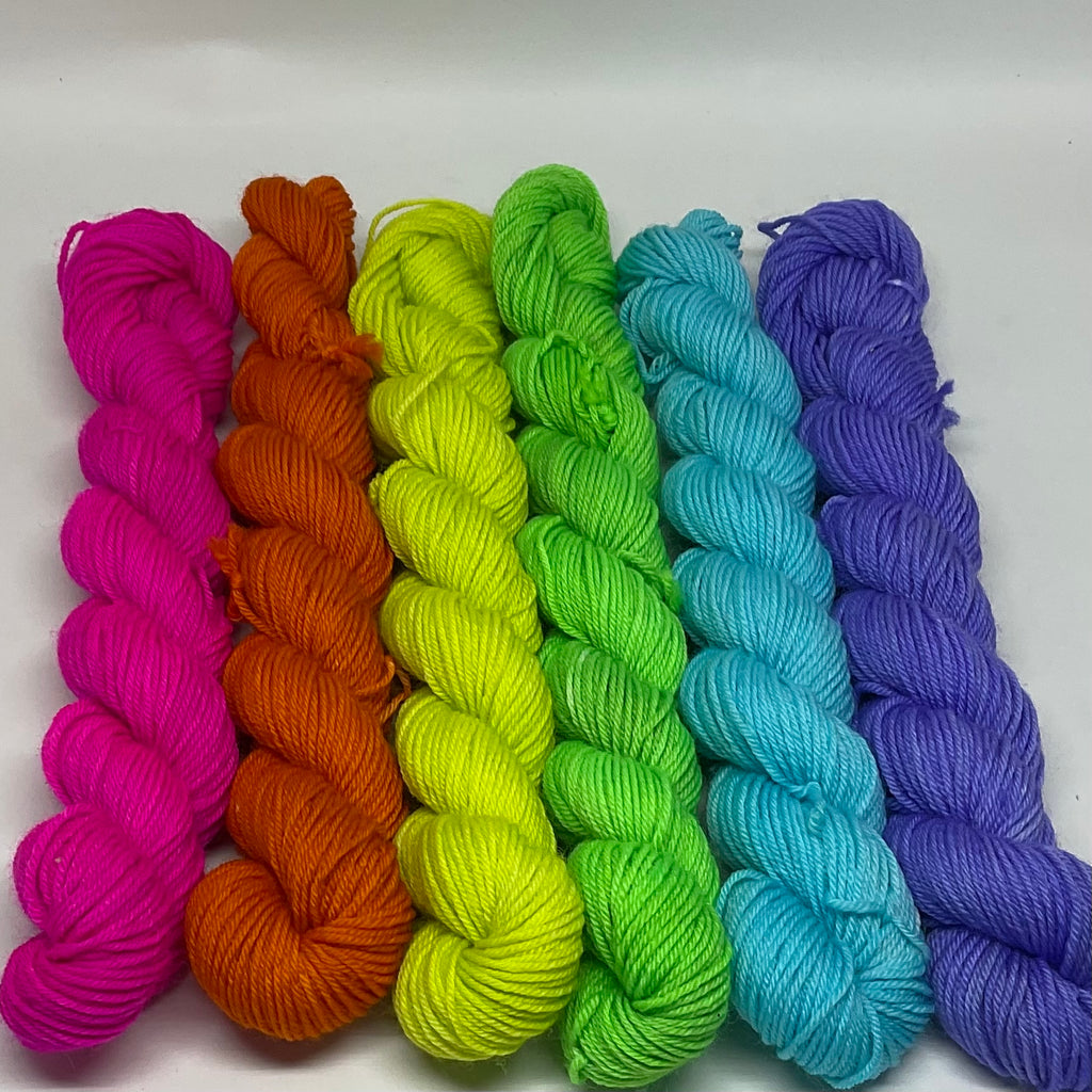 Neon Rainbow Mini Skein Set for Toes and Heels Approx. 552 yards