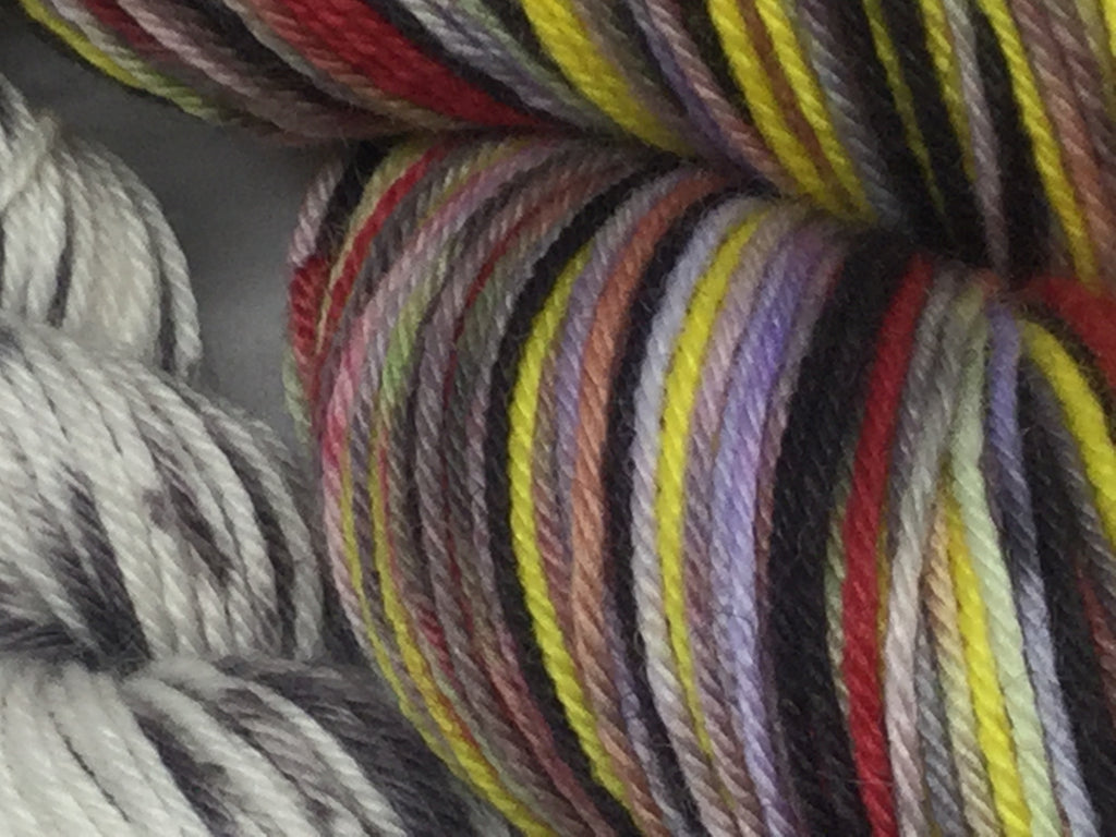 Zombody DeVil Six Stripe Self Striping Yarn with mini skein for toes and heels
