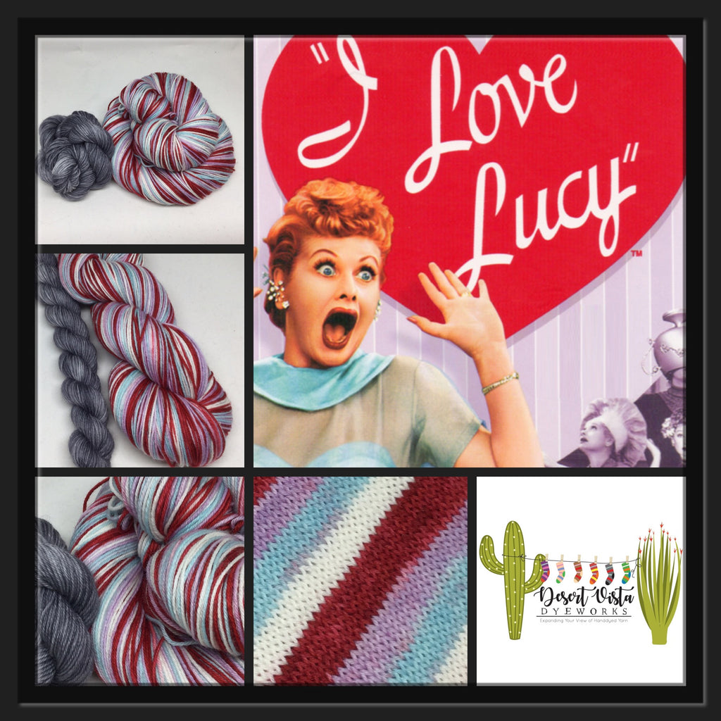 I Love Lucy Four Stripe Self Striping Sock Yarn with Heel and Toe Mini Skein