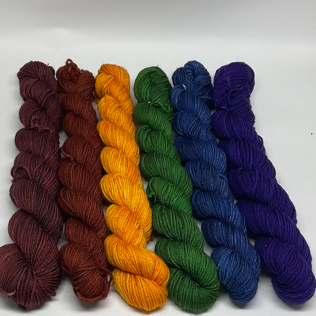 Jewel Tone Rainbow Mini Skein Set for Toes and Heels Approx. 552 yards