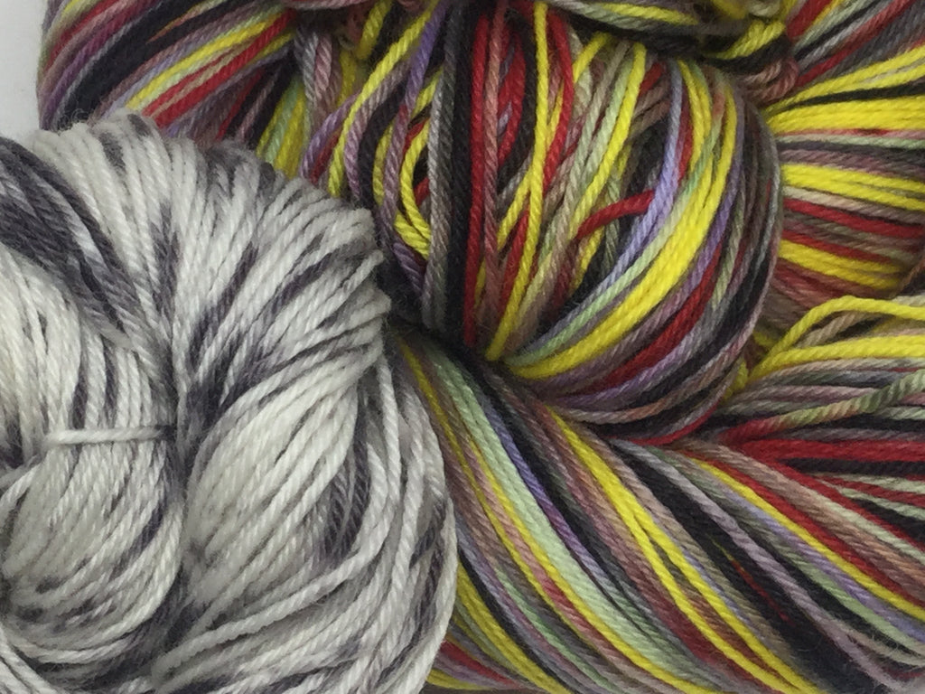 Zombody DeVil Six Stripe Self Striping Yarn with mini skein for toes and heels