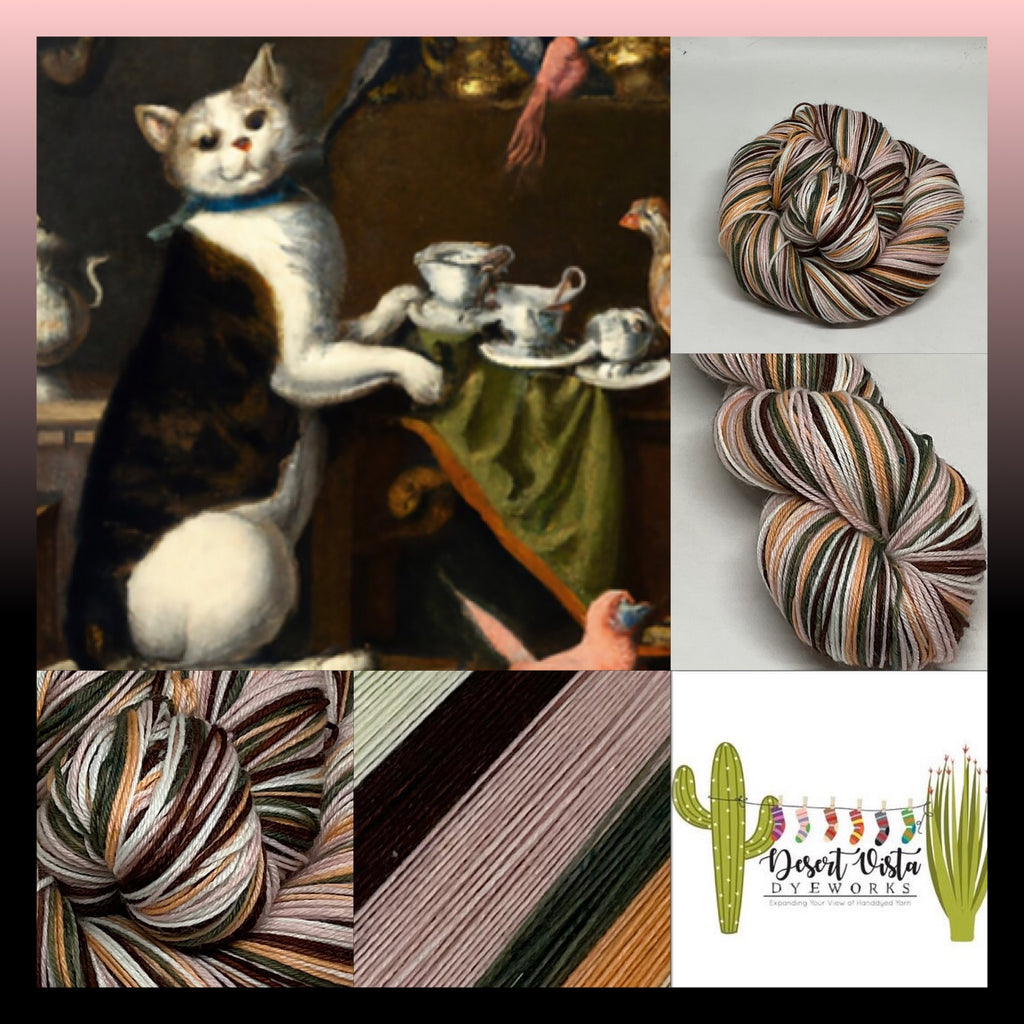 Elinor the Cat Serving Tea Five Stripe Self Striping Yarn