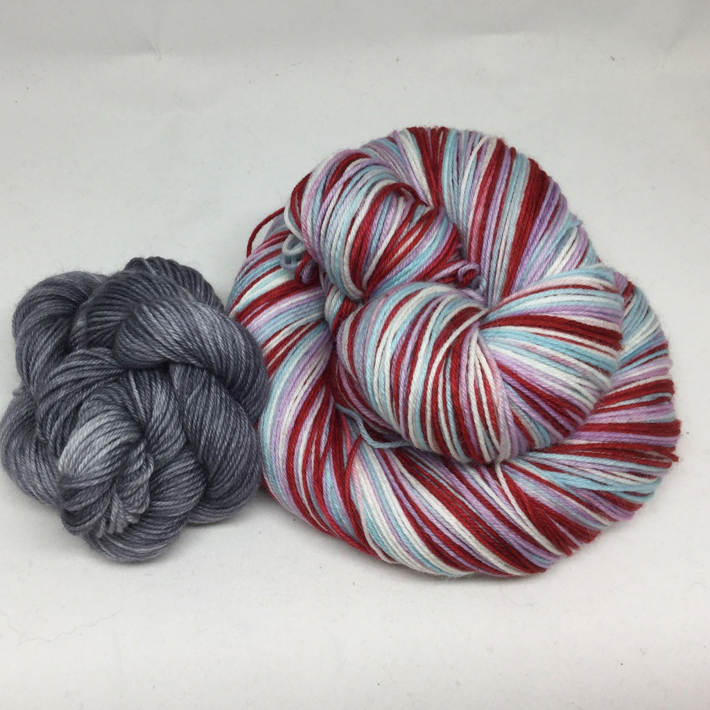 I Love Lucy Four Stripe Self Striping Sock Yarn with Heel and Toe Mini Skein