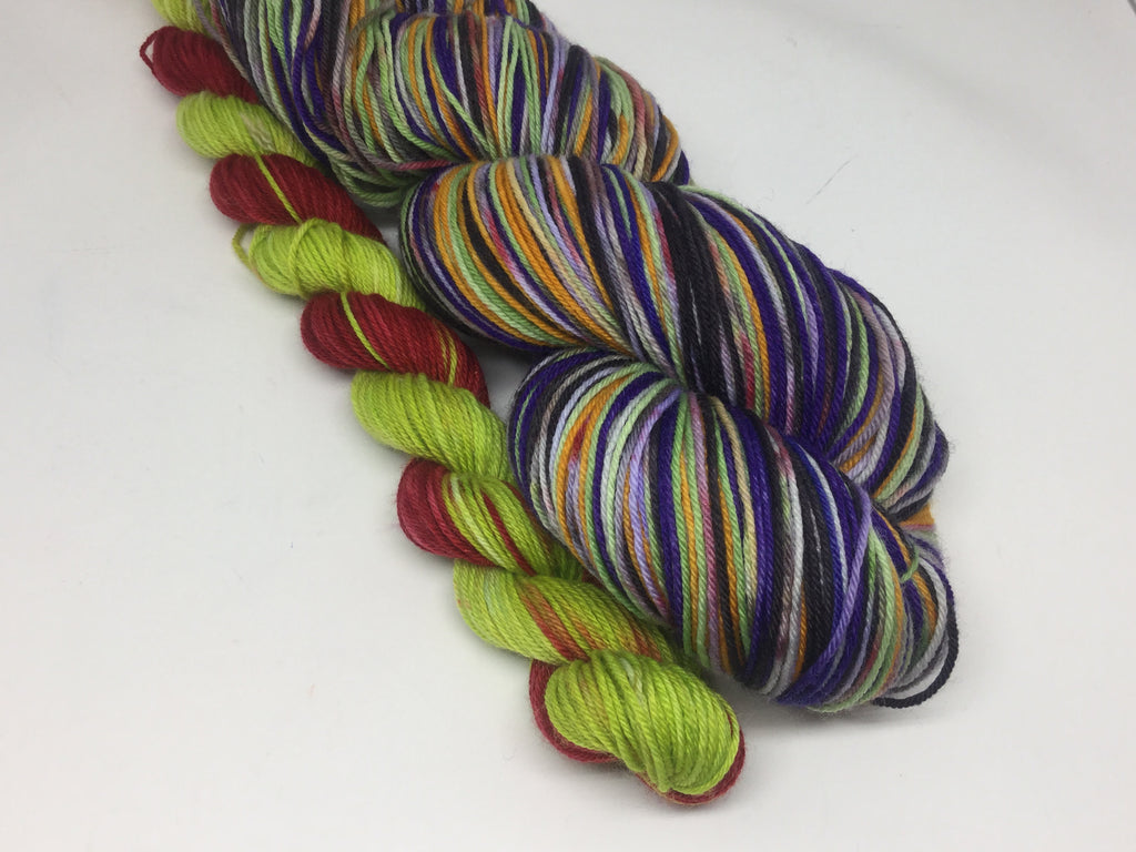 Fairest ZomBody of Them All Six Stripe Self Striping Yarn with Coordinating Mini Skein