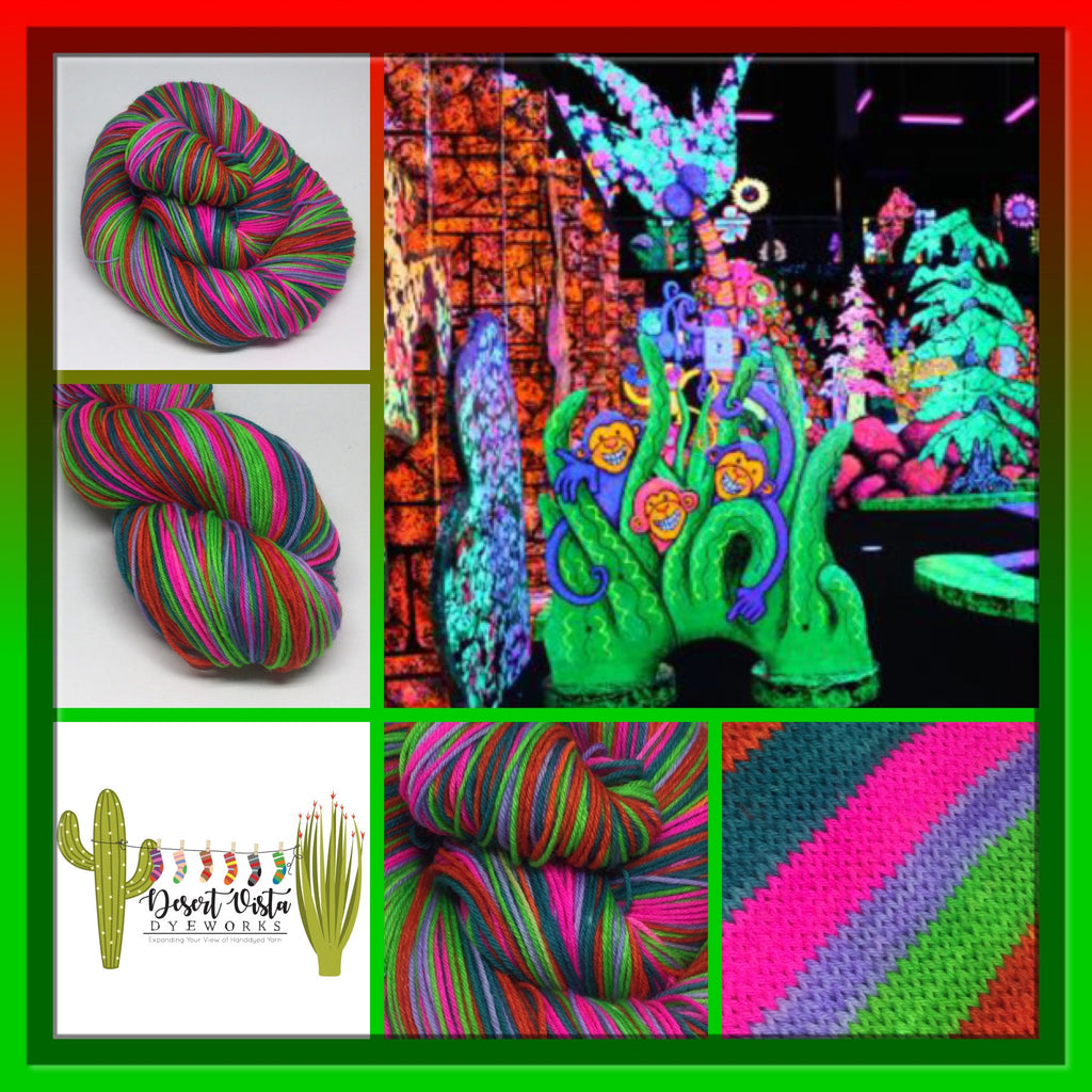 Glow in the Dark Mini Golf Five Stripe Self Striping Sock Yarn