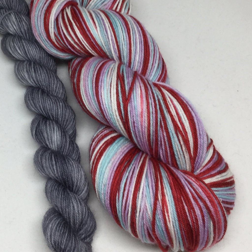 I Love Lucy Four Stripe Self Striping Sock Yarn with Heel and Toe Mini Skein