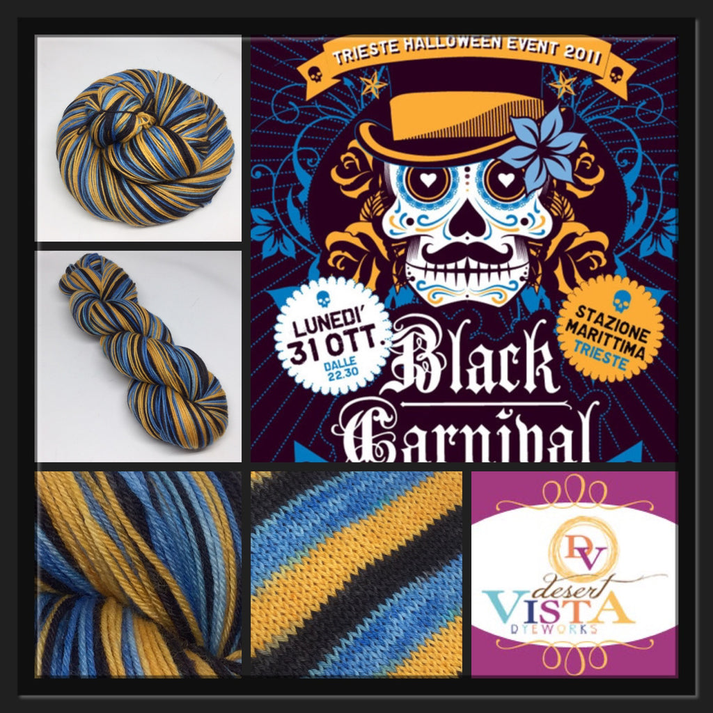 Black Carnival Three Stripe Self Striping Yarn