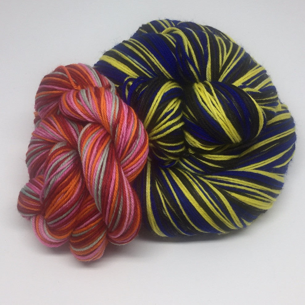 Pac Man Three Stripe Self Striping Yarn with Four Stripe Mini Skein