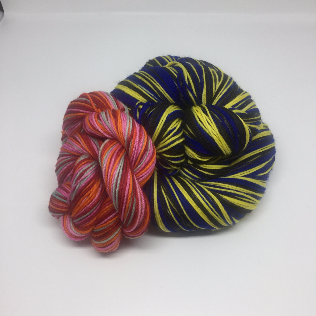 Pac Man Three Stripe Self Striping Yarn with Four Stripe Mini Skein
