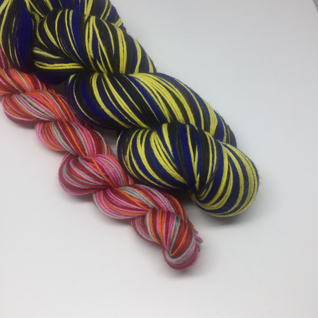 Pac Man Three Stripe Self Striping Yarn with Four Stripe Mini Skein