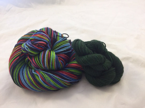 Popeye Inspired Five Stripe Self Striping Yarn with Mini Skein